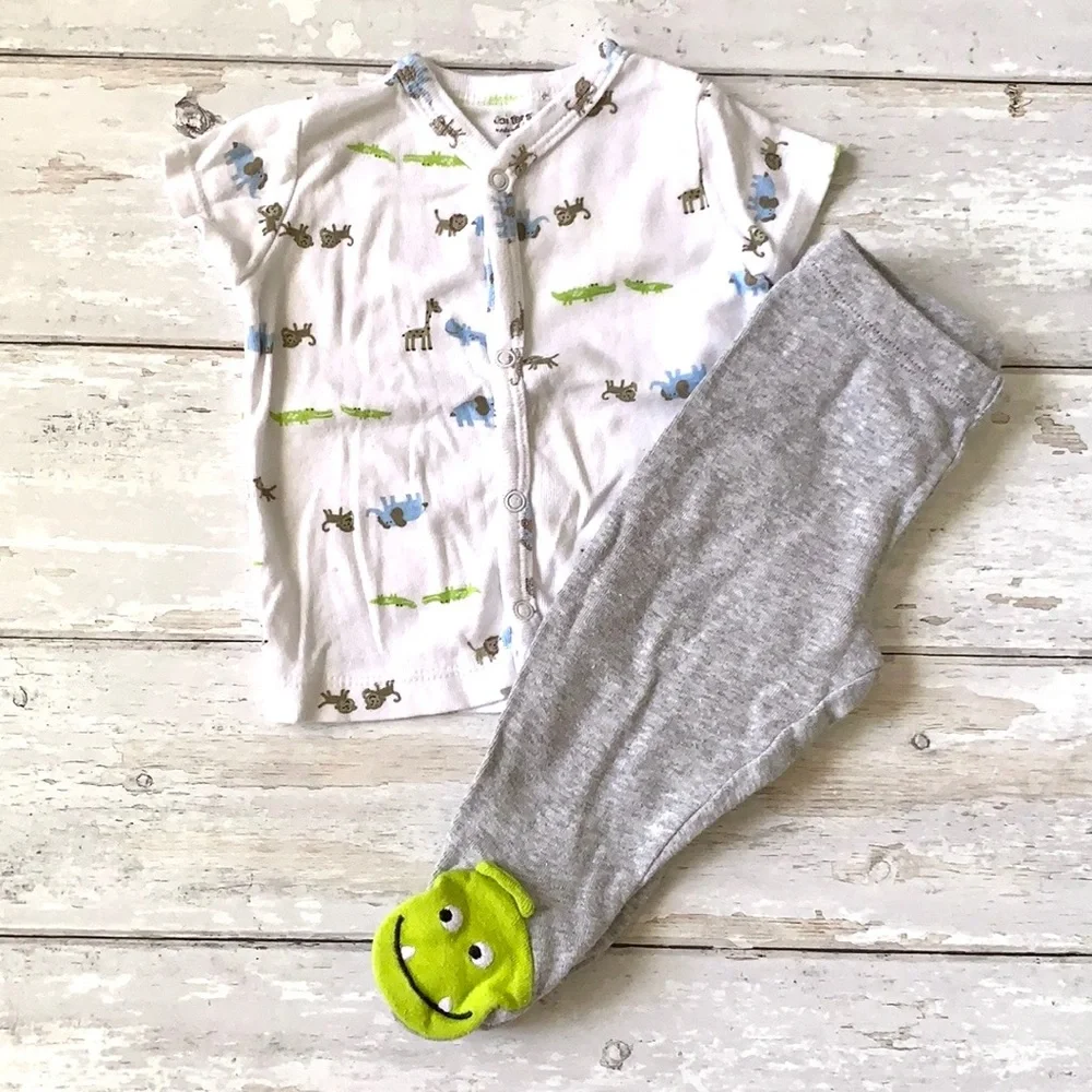 Baby Boy 3m Carters Outfit Pants & Animals Shirt Green Frog